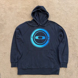 Oakley Hoodie Mens Black Blue Pullover Sweatshirt Logo Graphic Size Medium M